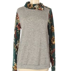 STITCH FIX Gray Floral Mock neck Button Top